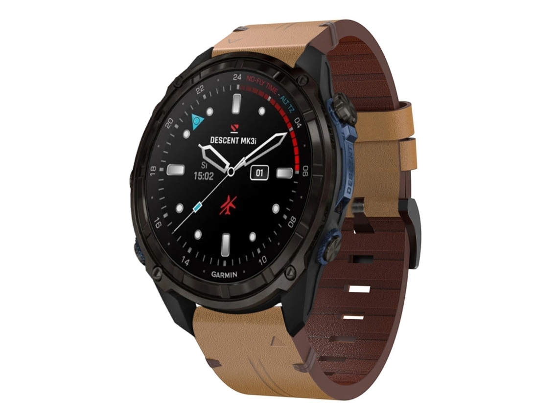 Bracelete para Garmin Descent Mk3 Couro Fivela de Aço (20mm) Marrom Claro XIAOMOYU (43mm)