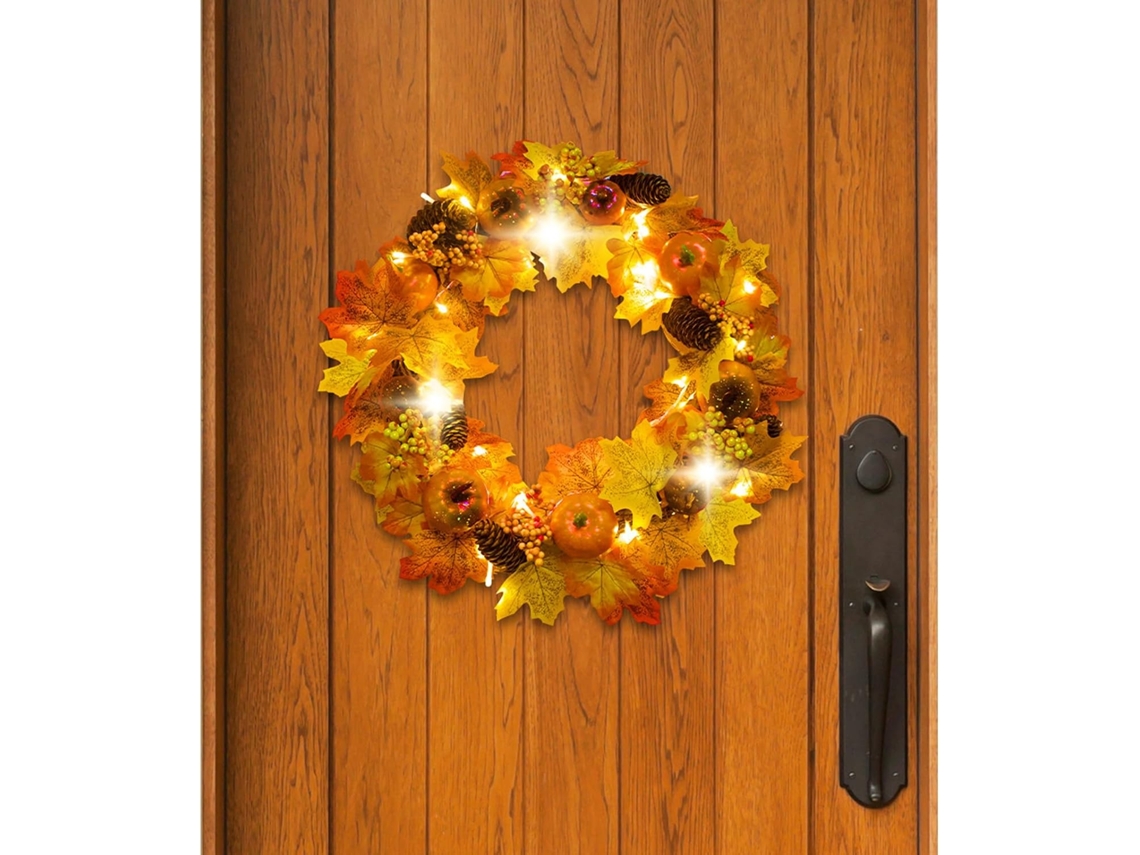 Guirlanda De Outono Para Porta Guirlanda De Halloween Com Folhas De Bordo, Decoração Artificial Pa Gokoco