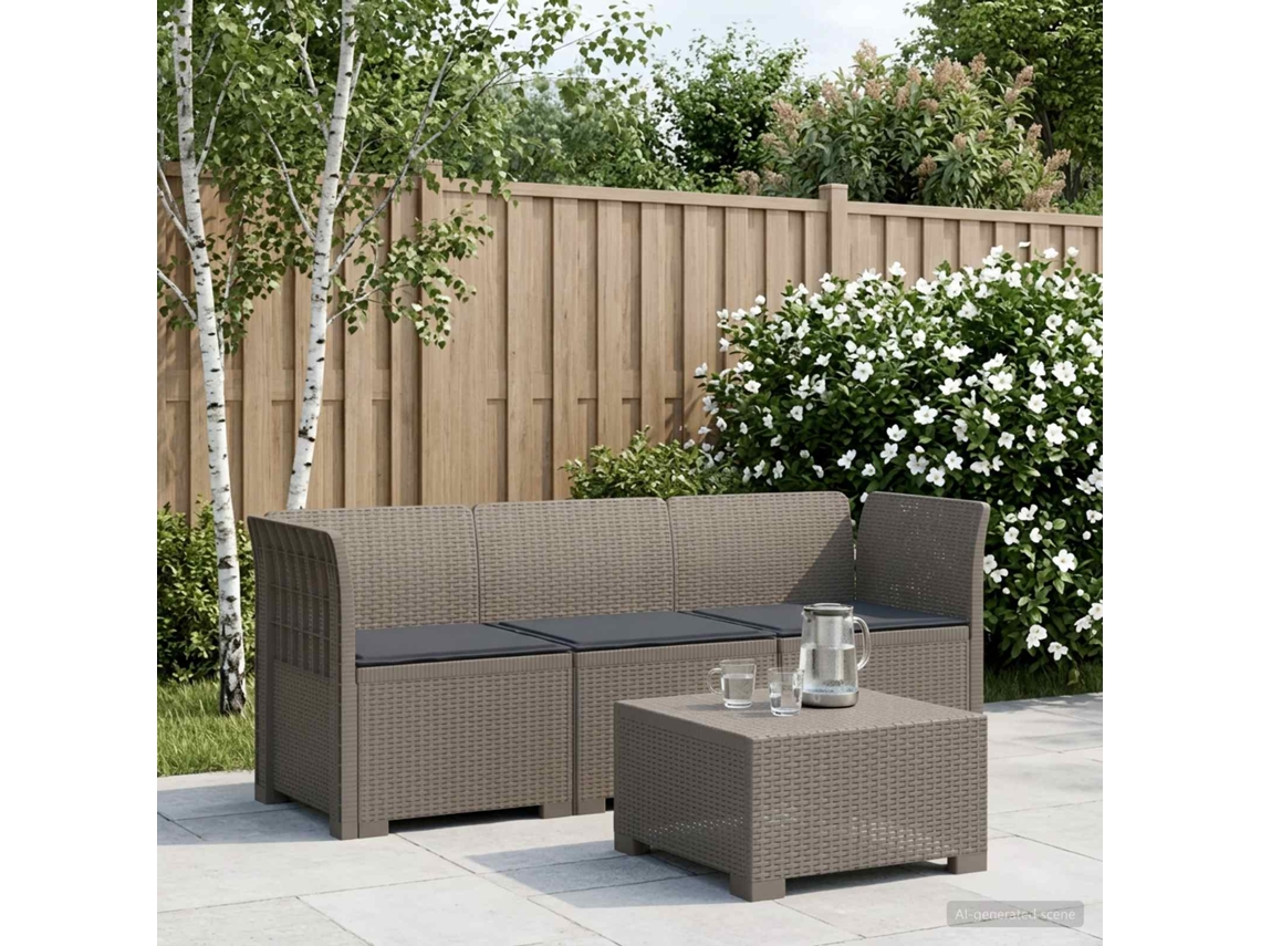 Vidaxl Sofá De Jardim 3 Lugares Com Almofadas Visual Rattan Pp