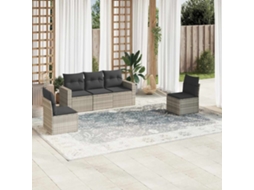 Vidaxl 5 Pcs Conj. Sofás Jardim C/ Almofadões Vime Pe Cinzento-claro