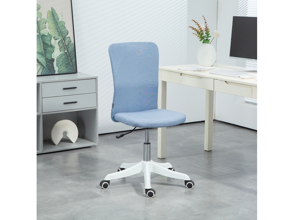 Cadeira de Escritório Sem Apoio para os Braços Estofada Linho Sintético com Alt.ajust. 53x43x85 93 Cm Azul
