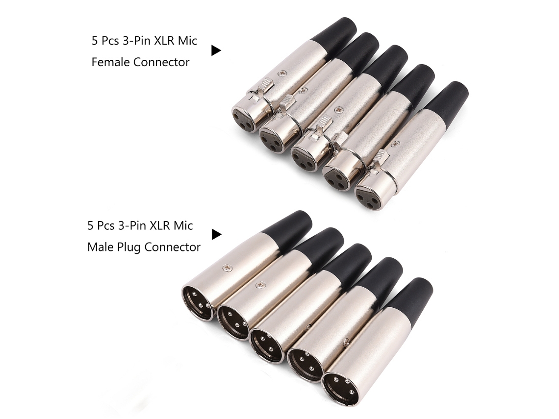 5 Pares Conector Xlr 3 Pinos Plug Macho E Socket Fêmea Para Microfone Áudio