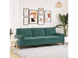 Vidaxl Sofá 3 Lug. C/ Almofadas Decorativas 210 Cm Veludo Verde-escuro
