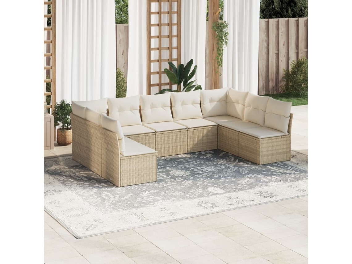 Vidaxl 9 Pcs Conjunto De Sofás P/ Jardim Com Almofadões Vime Pe Bege