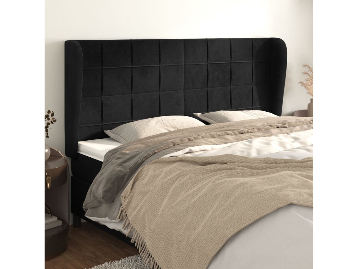 Vidaxl Cabeceira De Cama C/ Abas Veludo 203x23x118/128 Cm Preto