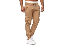 2026 calças Cargo Esportivas para Homem com Cordão Slim Fit com Bolsos Casual Trabalho Calças Cintos L Caqui