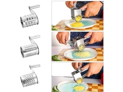 Cortador De Queijo Manual Rotativo De Acero Inoxidable Con 3 Tambores Para Rallar Y Cortar