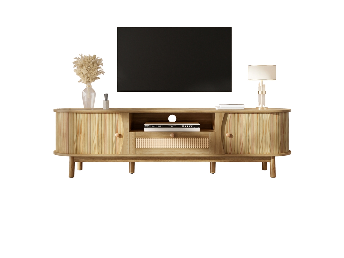 Rack Baixo Madeira Natural Design Vazado 65"