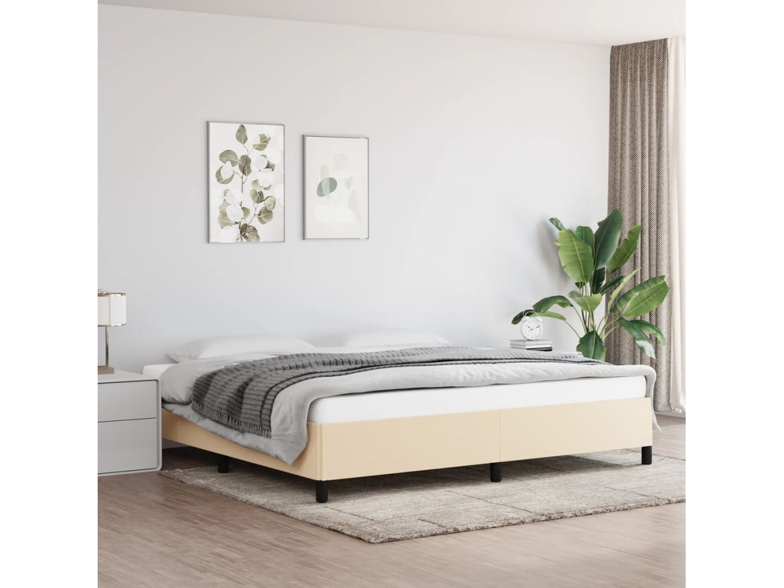 Estrutura De Cama Sem Colchão 200x200 Cm Tecido Cor Creme