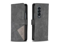 Capa De Couro Com Textura De Losango E Fecho Magnético Para Samsung Galaxy Z Fold4 Bf05
