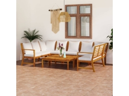 Vidaxl 9 Pcs Conj. Lounge De Jardim C/ Almofadões Acácia Maciça Creme