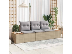 Vidaxl Conjunto De Sofá De Jardim 3 Unid. Bege Vime Pe