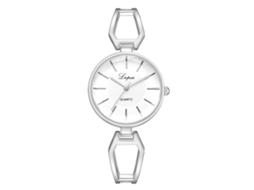 Relógio de Pulso Feminino de Quartzo com Pulseira de Aço Estilo Simples Dial Redondo Prateado