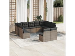 Jogo de Sofá Jardim 11 Peças C/ Almofadões Vime Pe Cinza Dkd Home Decor