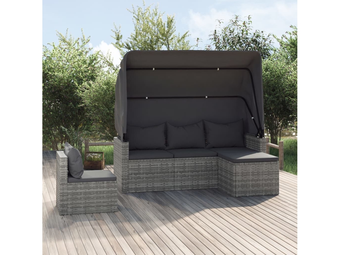 Vidaxl 4 Pcs Conjunto Sofás De Jardim C/ Almofadões Vime Pe Cinzento