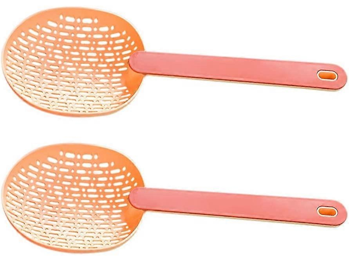 2 Colheres de Escorrer de Nylon com Cabo, Escorredor para Massas e Comida Frita, Tamanho 35cm, Cor Rosa