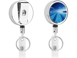 Porta Crachá Retrátil Com Mosquetão E Argola Chaveiro, Suporte Azul Crachá De Piscina, Carretel De Metal