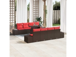 Vidaxl Conjunto De Sofá De Jardim 9 Pcs Marrom E Vermelho Vime Pe