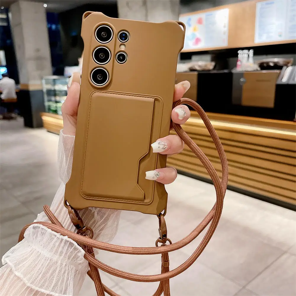 (marrom, Galaxy A26) Capa De Silicone Macio Para Celular Com Compartimento Para Cartão Sim, Cordão E Proteção Contra Impactos.