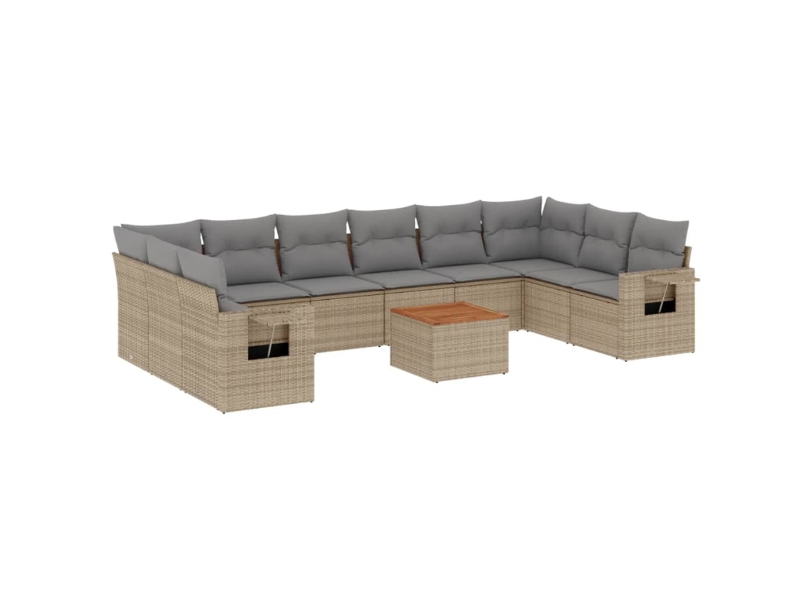 Conjunto de 11 Sofás Jardim C/ Almofadões Vime Pe Bege Misturado MAISON EXCLUSIVE (11 pcs)