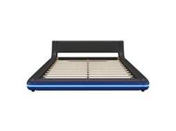 Cama plataforma 160x200cm, PU, LED ambiente, 220kg, sem colchão, preto, KOMHTOM (app)