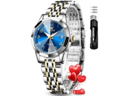 Relógio de Quartzo Fashion Feminino Diamante Luminoso À Prova DÁguaouro-Azul