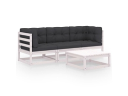 4 Pcs Conjunto Lounge De Jardim Com Almofadões Pinho Maciço Dkd Home Decor