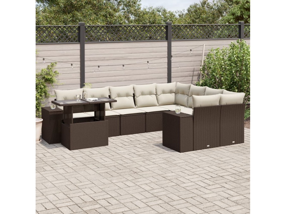 10 unidades Conj. Sofás Jardim Com Almofadões Vime Pe Castanho Dkd Home Decor