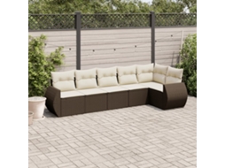 Vidaxl 6 Pcs Conjunto De Sofás Jardim C/ Almofadões Vime Pe Castanho