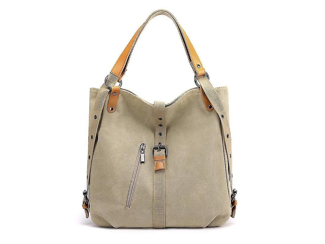 Mochila de Lona Premium, Grande Capacidade, Mulher, Estilo Casual, Retro, Khaki
