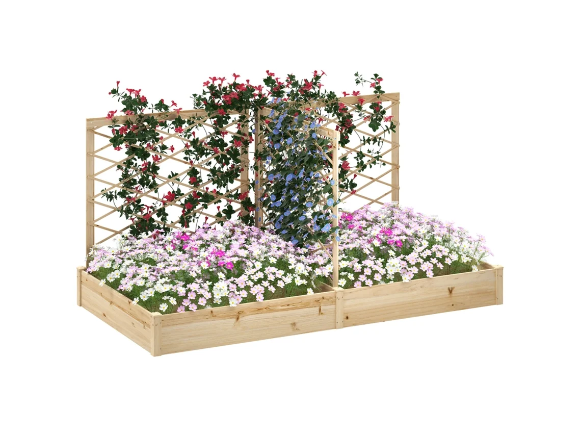 Jardineira modular com 3 treliças, vaso de flores de madeira para varanda, terraço, pátio 222x114x109cm efeito madeira natural BTFORUS
