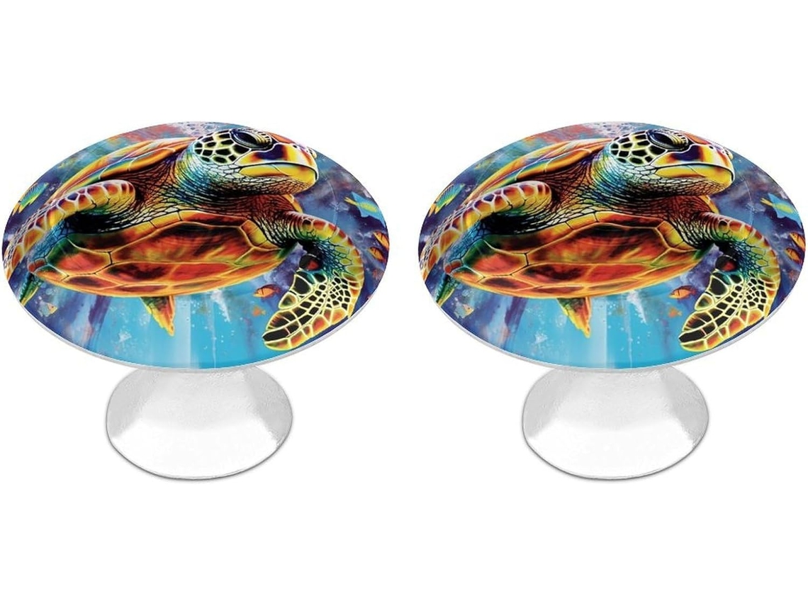 Conjunto De 2 Puxadores Aço Inoxidável Para Armários Cozinha, Personalizados Com Tartarugas Marinhas Coloridas, Para