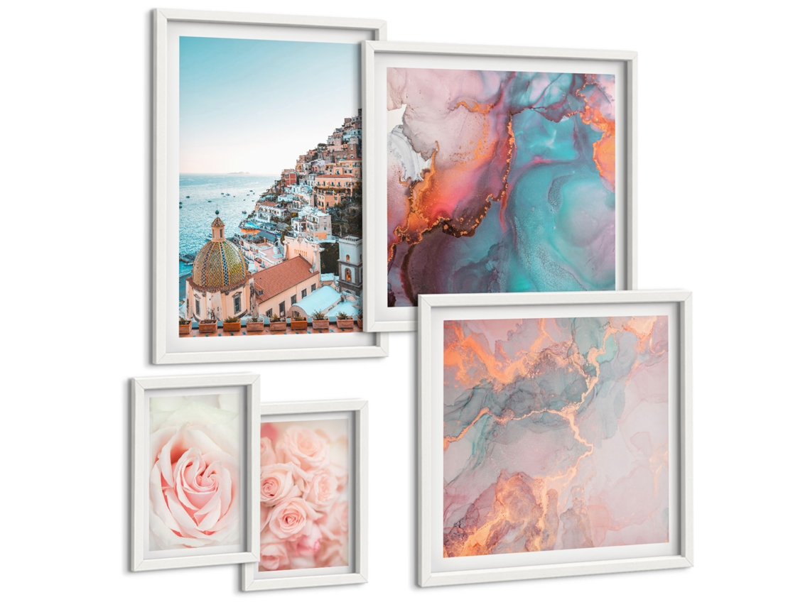 Galeria De Pinturas Murais Padrões Abstratos Em Tons Pastel Moldura Branca Fotos Para O Escritório Espelharte (conjunto De 5 Imagens)
