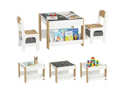 Conjunto de Mesa e 2 Cadeiras Infantis 2 em 1 com Ardósia Gavetas de Tecido e Espaço de Armazenamento para Quarto Cinza Ge