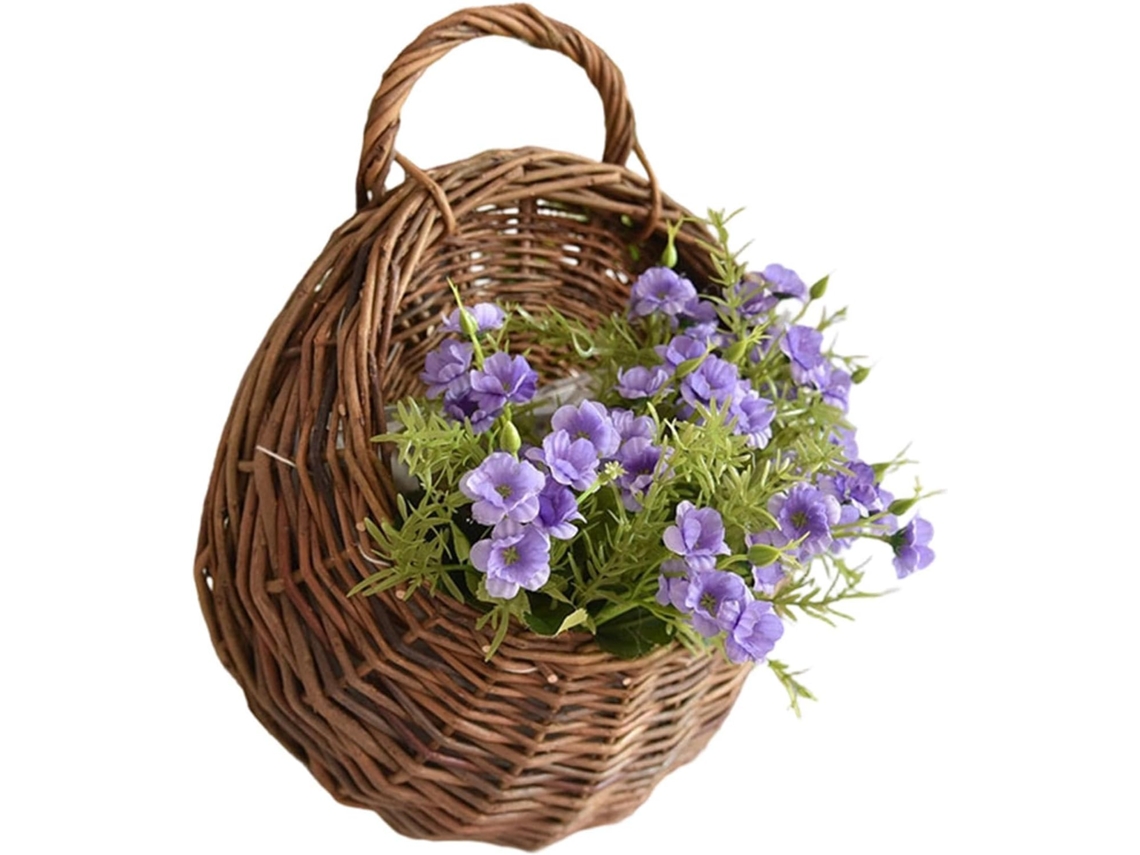 Cesto de Parede Trançado Feito Rattan, Artesanal, Vaso Suspenso Natural Decoração para Cestos, CHABERLU