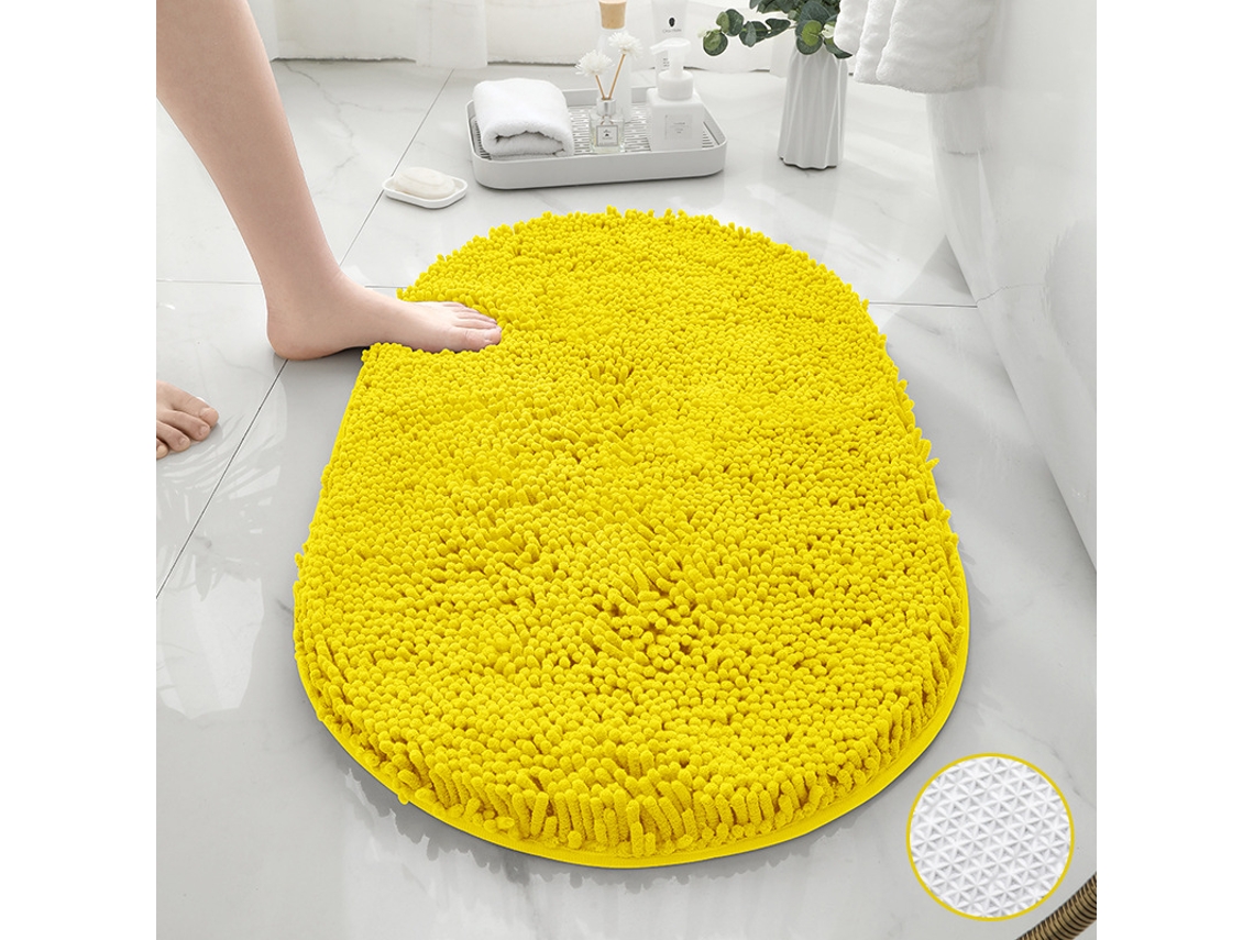 Tapetes de Banho Antiderrapantes Absorventes de Secagem Rápida Fundo Tpr Amarelo Brilhante Mais Brilhante Oval EVELTEK 40X60CM