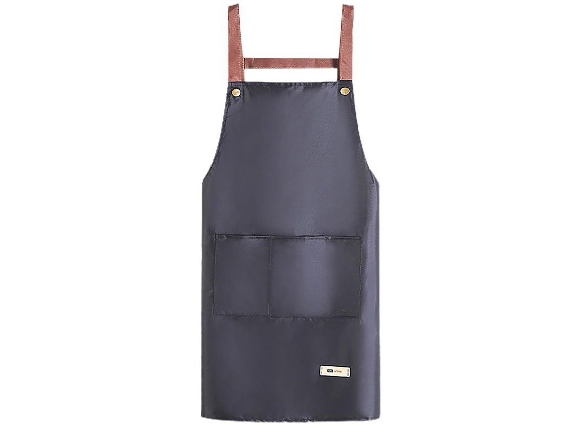 Avental De Cozinha Em Pvc Estilo Coreano Com Bolsa Frontal Ajustável À Cinta Anti-água E Anti-óleo Preto