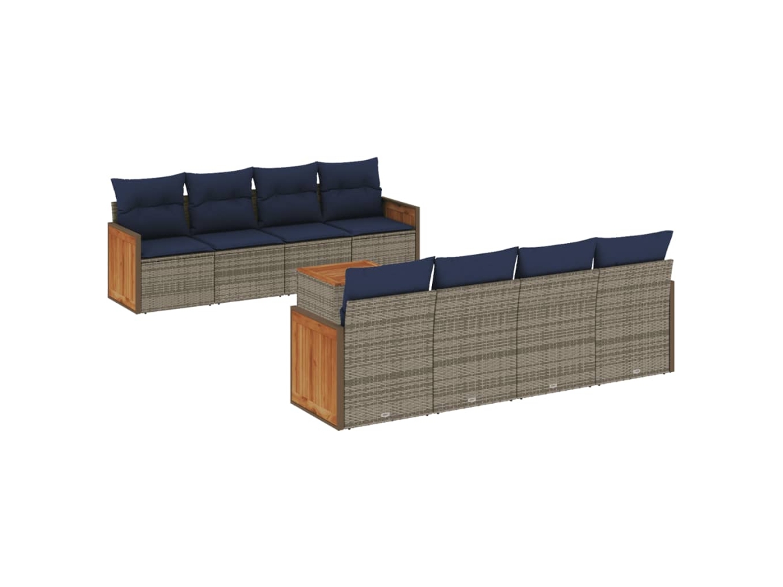Conjunto de Sofá de Jardim, 9 Peças, Almofadas, Rattan Cinza MAISON EXCLUSIVE
