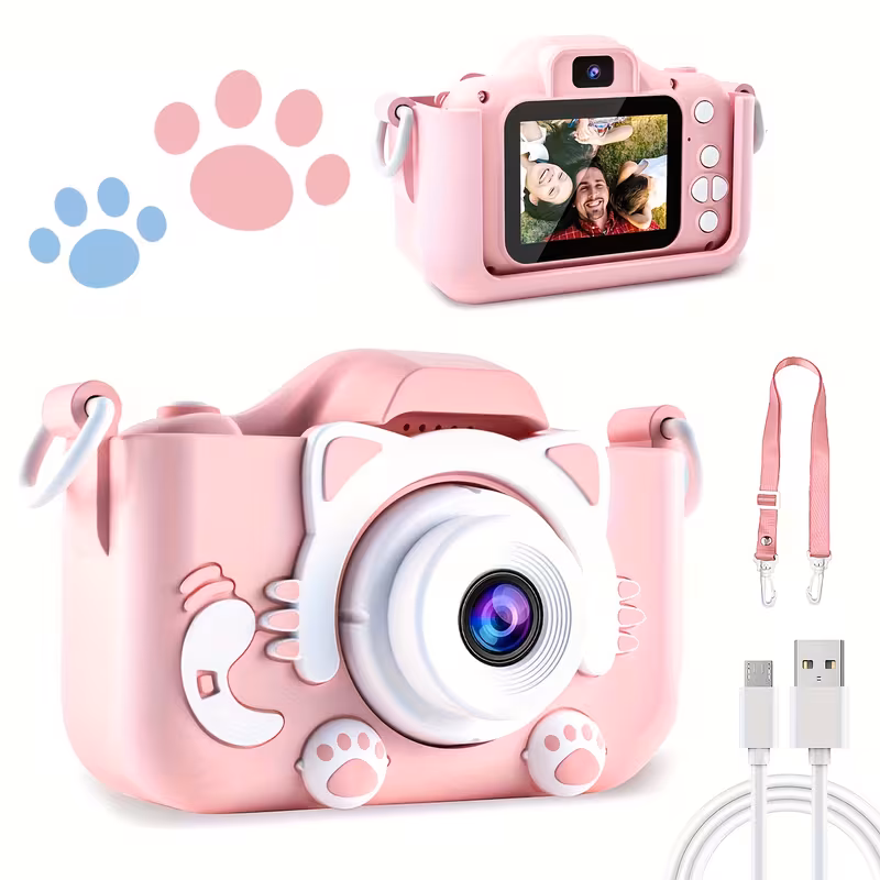 Câmera Infantil 48mp Full Hd Com 5 Jogos, Tela 2 Ips E Bateria Recarregável Presente Para Crianças Rosae