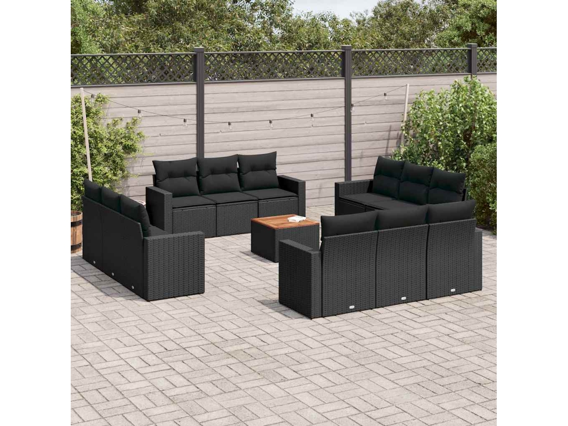 Vidaxl 13 Pcs Conjunto De Sofás De Jardim Com Almofadões Vime Pe Preto