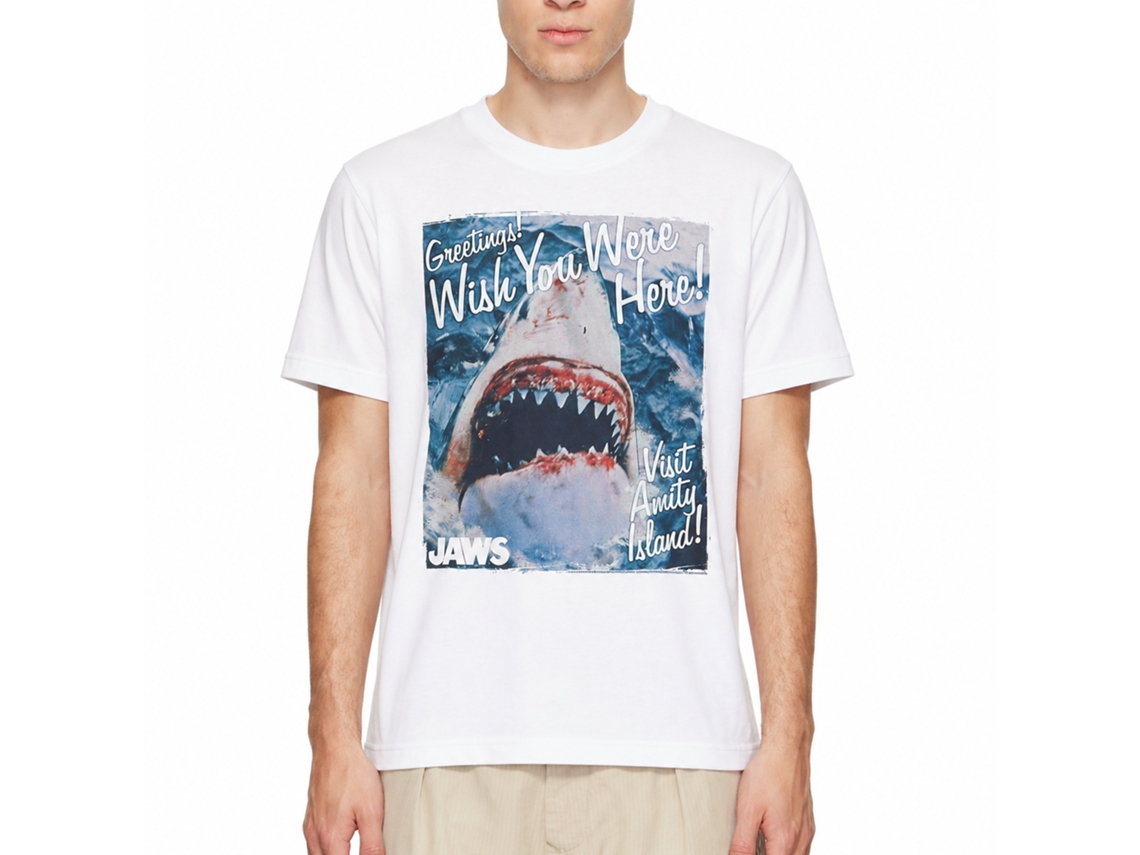 Rockinstone Jaws Movie Greetings White Adult T-shirt Size:m