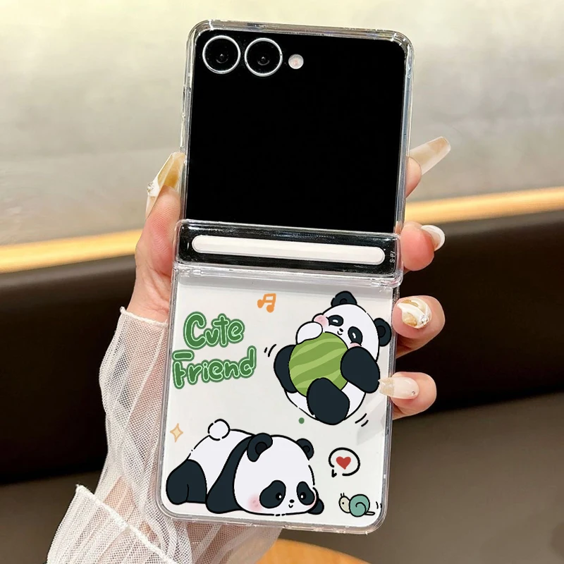 Capa Magnética Transparente Para Galaxy Z Flip5 Com Estampa De Panda.