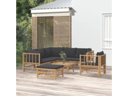 Vidaxl 8pcs Conj. Lounge De Jardim Bambu C/ Almofadões Cinzento-escuro