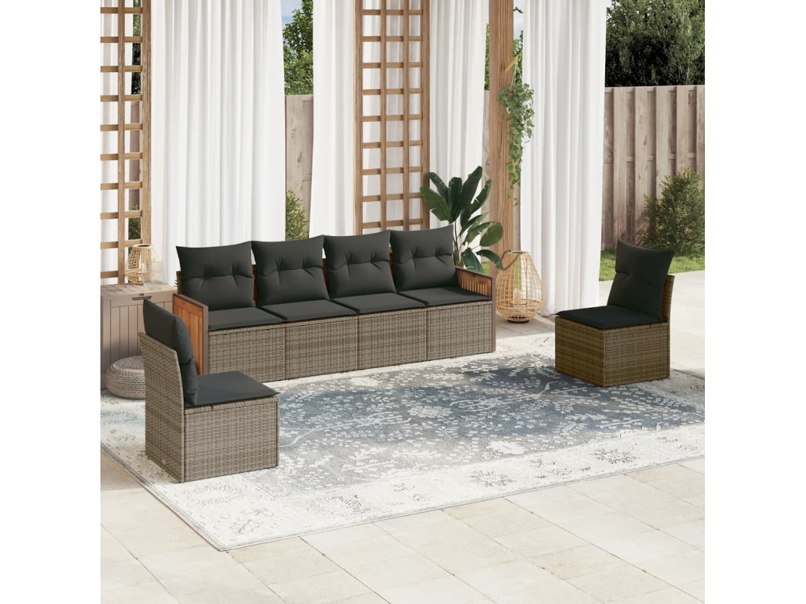 Vidaxl 6 Pcs Conjunto Sofás De Jardim Com Almofadões Vime Cinzento