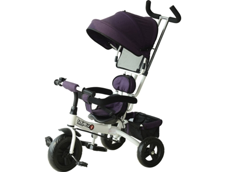 Triciclo para Crianças com Capota– Cor: Roxo e Branco– Ferro, Plástico e Tela– 92 x 51 x 110 cm