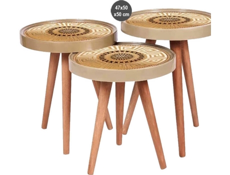 Conjunto de 3 Mesinhas Decorativas GOOD LIVING DECOR Grécia Antiga (Aglomerado de Madeira e Metal - 50 cm)
