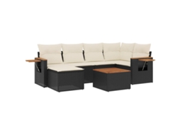 Conjunto 7 de sofás p/ jardim c/ almofadões VIDAXL vime PE preto