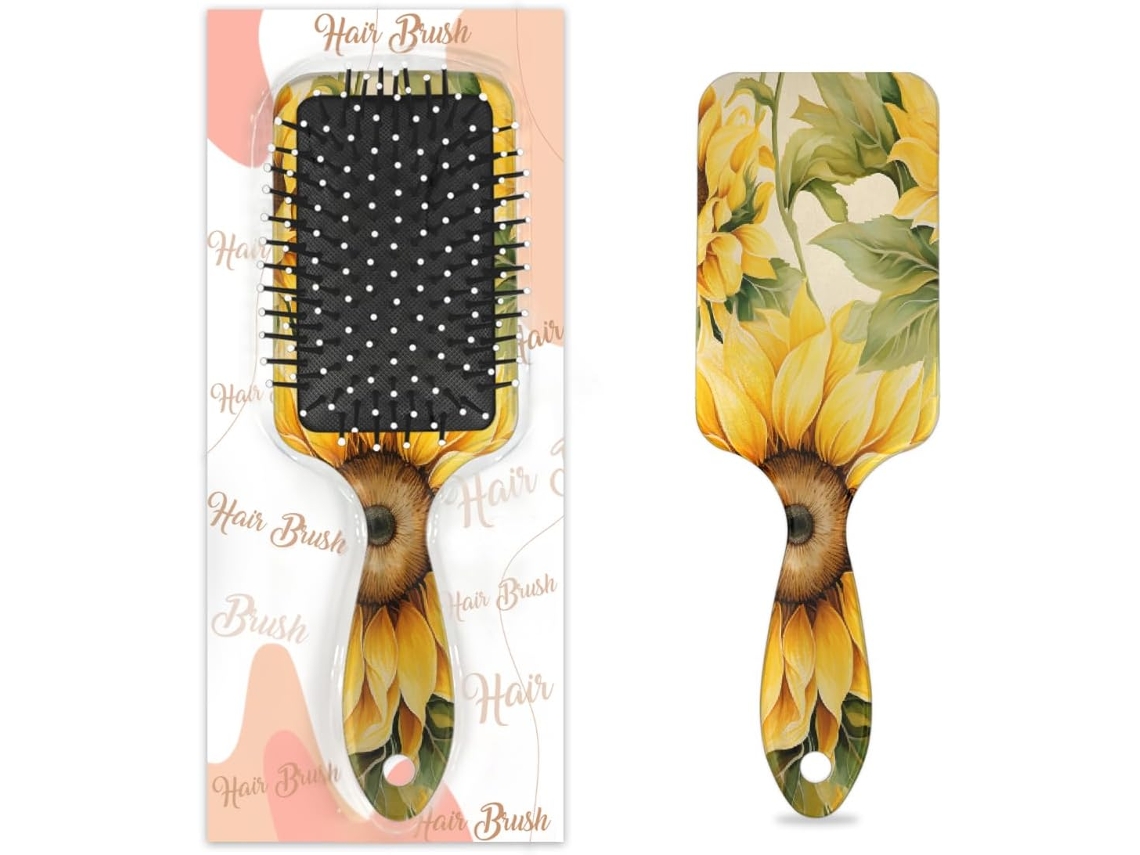 Escova Desembaraçadora Para Cabelos Molhados E Secos, Com Design Rústico Vintage De Girassol E Travesseiro Ar, Ideal Para
