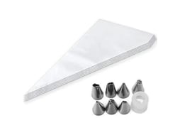 Sacos de confeitar descartáveis Rebe-100, grossos e com 8 bicos, para decoração de bolos e sobremesas.