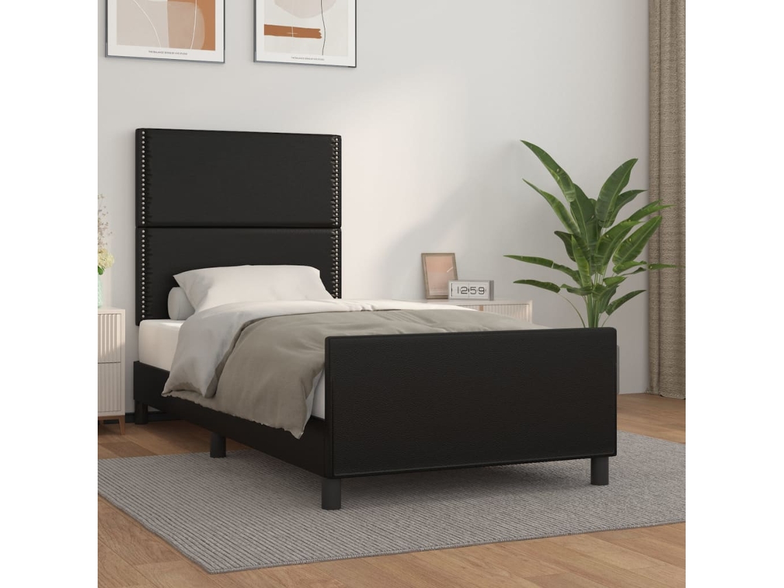Vidaxl Estrutura Cama C/ Cabeceira 100x200 Cm Couro Artificial Preto